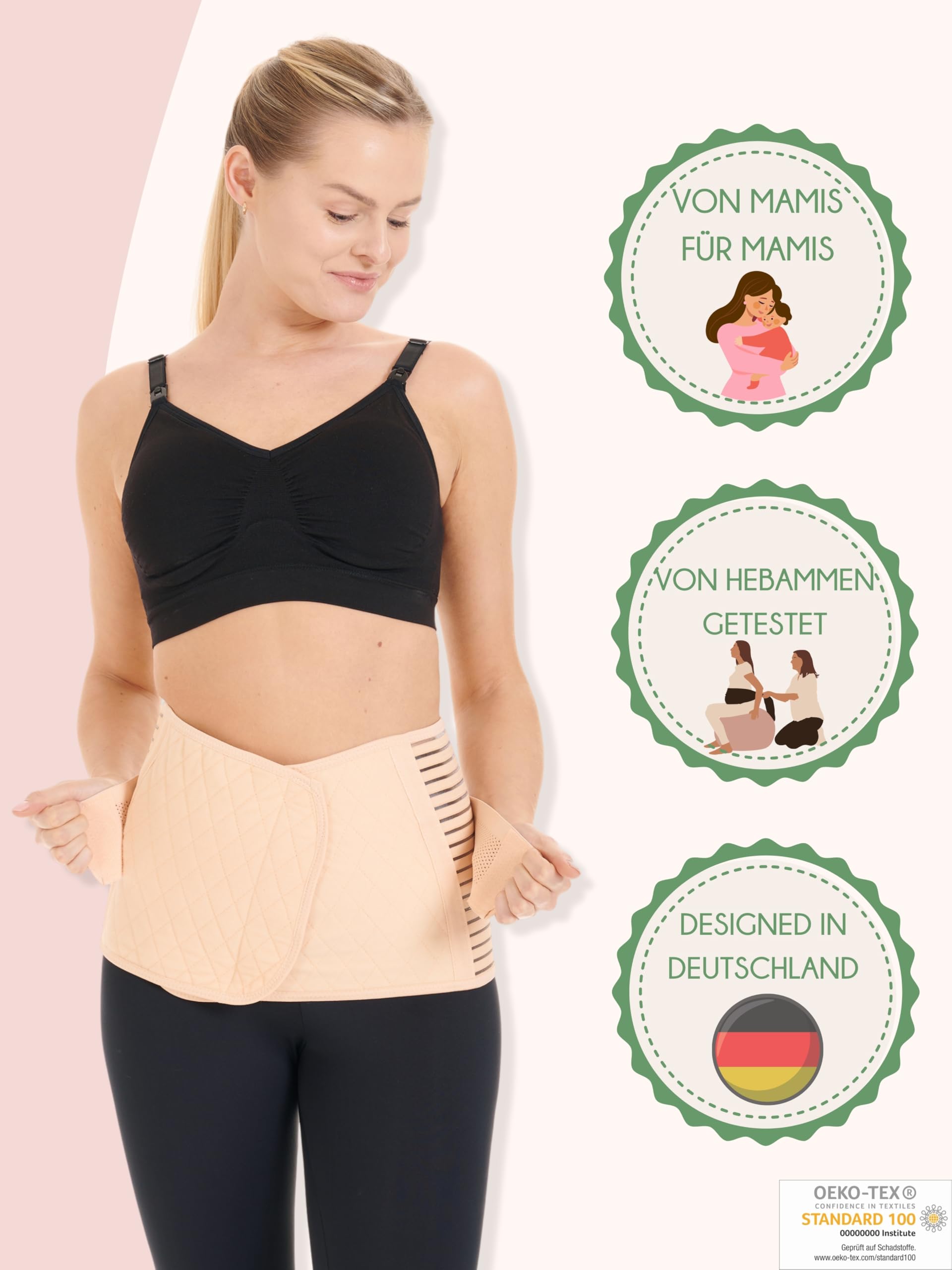 Herzmutter Soporte Banda posparto - Banda abdominal - Cinturón de recuperación de Maternidad - Corsé elástico - Talladora del Cuerpo Mujer - Recuperación-Ajustable-Apoyar - 3500 (XL, Beige)