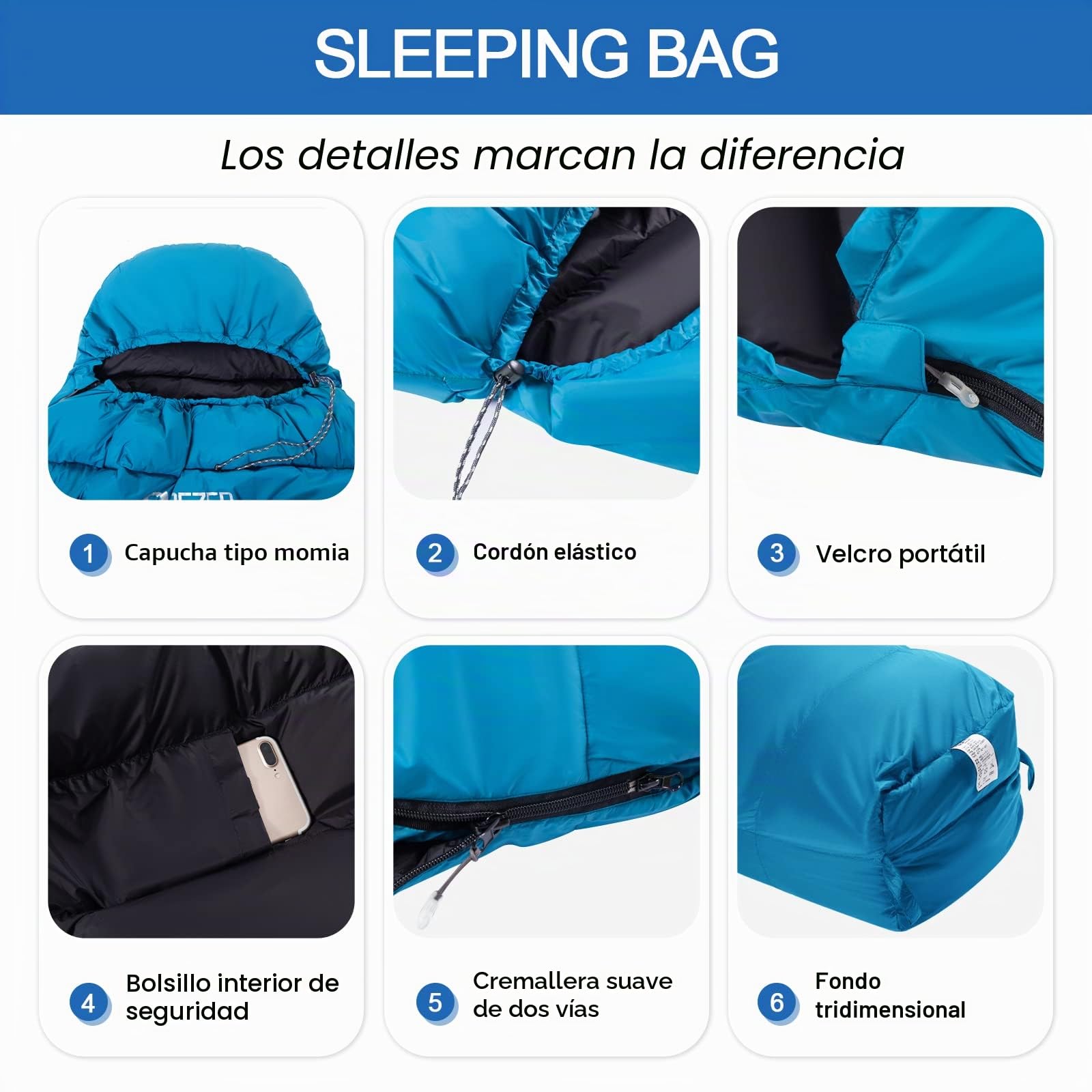 Saco de Dormir plumón para niños y Adultos 7~25 Grados (620g/780g), Saco de Dormir de para 3-4 Estaciones, Ligero, Camping, Senderismo y Exterio