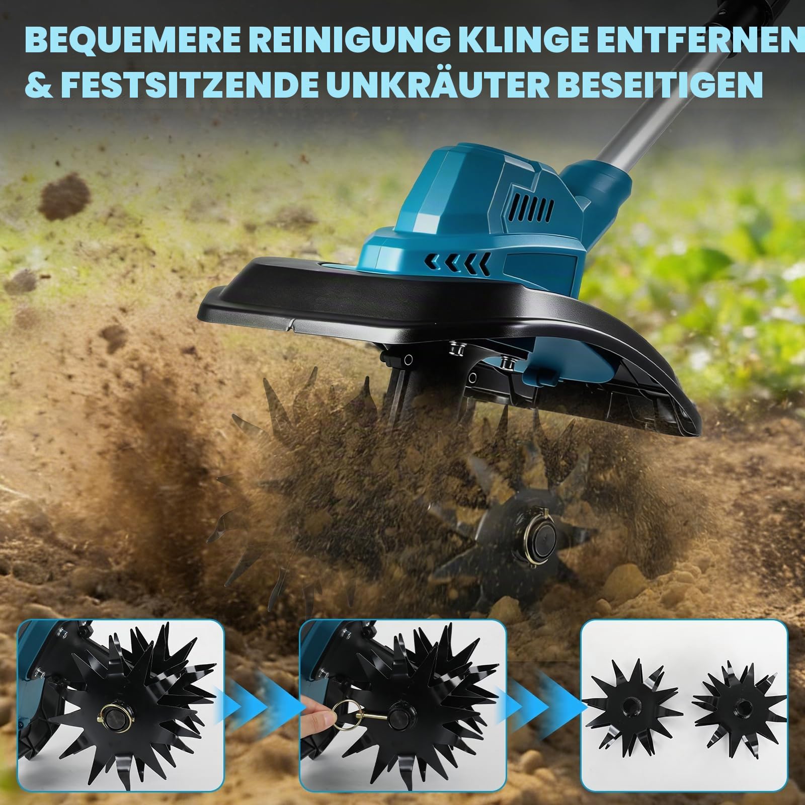 Akku-Bodenhacke für Makita 18V Akku, 550W Elektrische Gartenfräse