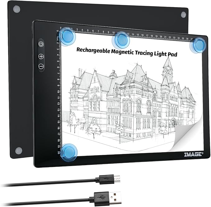 IMAGE A4 wiederaufladbar LED Leuchtkästen, Ultradünner Leuchttisch, USB-betrieben, magnetische Lichtpad mit Speicherfunktion, Ideal für Diamond Painting, Animation,Tattoo,Skizzieren und Design (6000K)