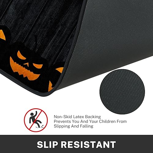 Miniatura 5 de Juego de 2 alfombras y tapetes de cocina de Halloween antideslizantes y lavables, con cara de calabazas aterradoras de dibujos animados, tapetes de