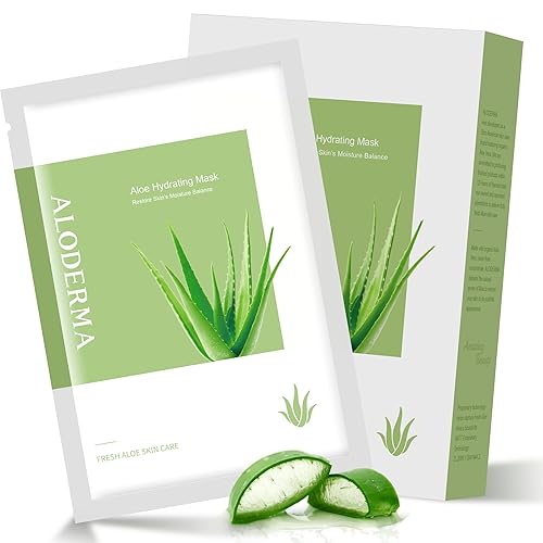 Aloderma Juego de 5 mascarillas faciales hidratantes, fabricadas con 87% aloe vera orgánico dentro de las 12 horas posteriores a la cosecha,