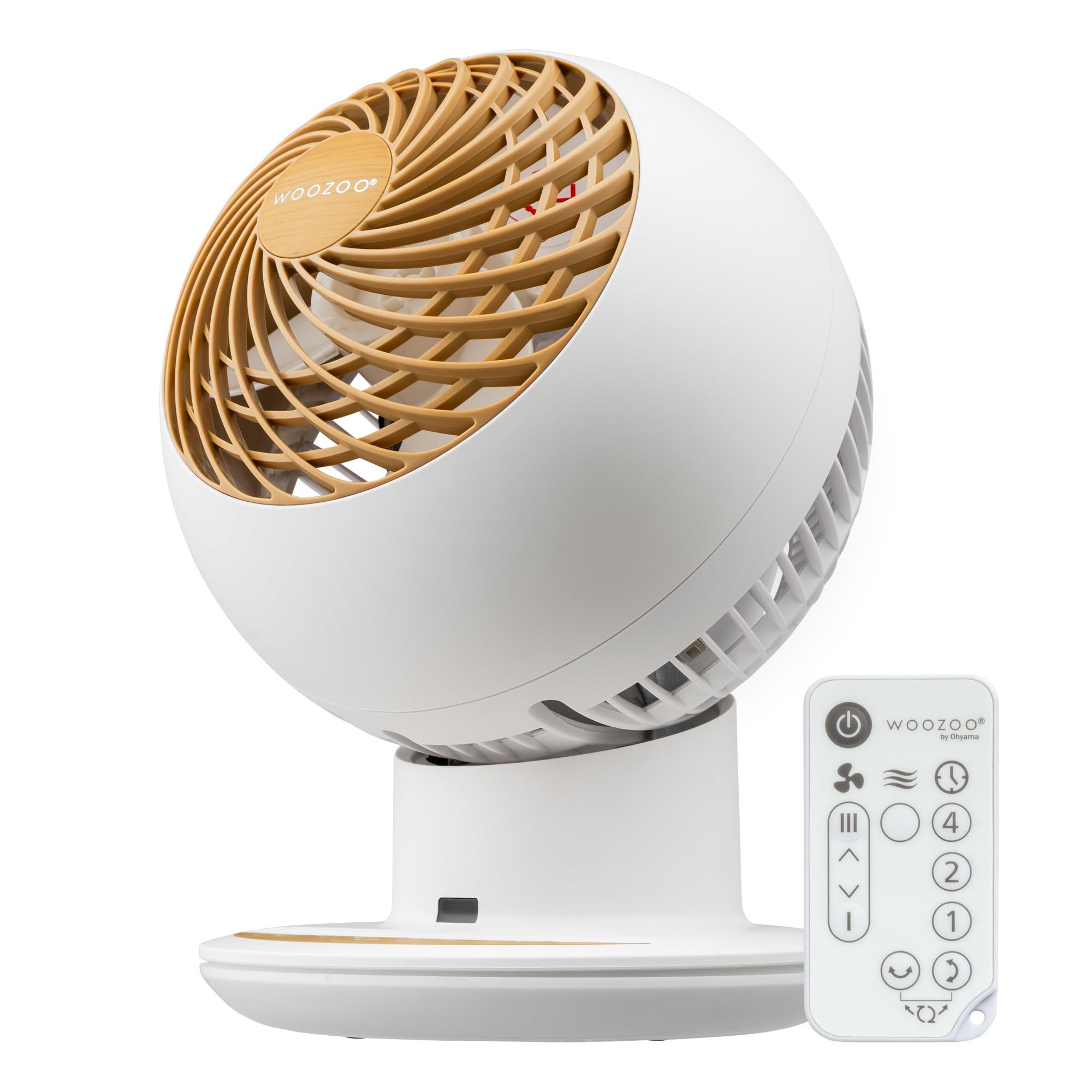 Iris Ohyama Woozoo Ventilateur de Table, Pièce de 30m², Oscillation Multidirectionnelle, Télécommande, Silencieux 30dB, Portable, 5 Vitesses, Minuteur, Fan, Pour Chambre, Bureau, Blanc-Bois, PCF-SC15T