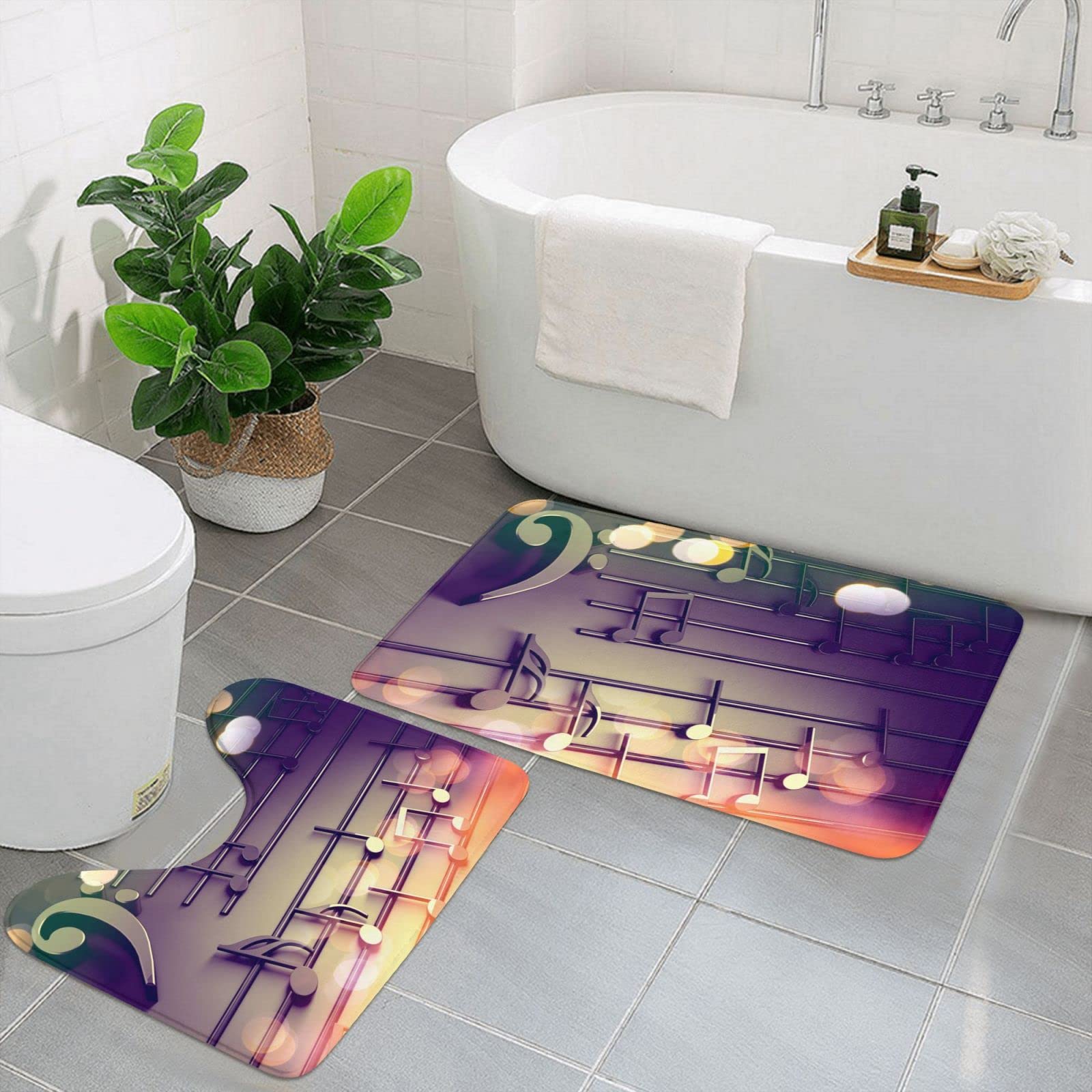 Tapis de bain imprimés musicaux doux lot de 2 tapis absorbants pour salle de bain