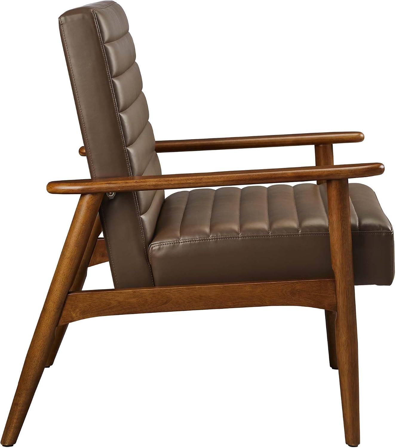 Modway Jensen Vegan Leather Accent Chair in Walnut Brown - Mid-Century Modern Armchair with Solid Wood Legs & Armrest - Upholstered Faux Leather Single Side Chair - Reading Chair for Living Room