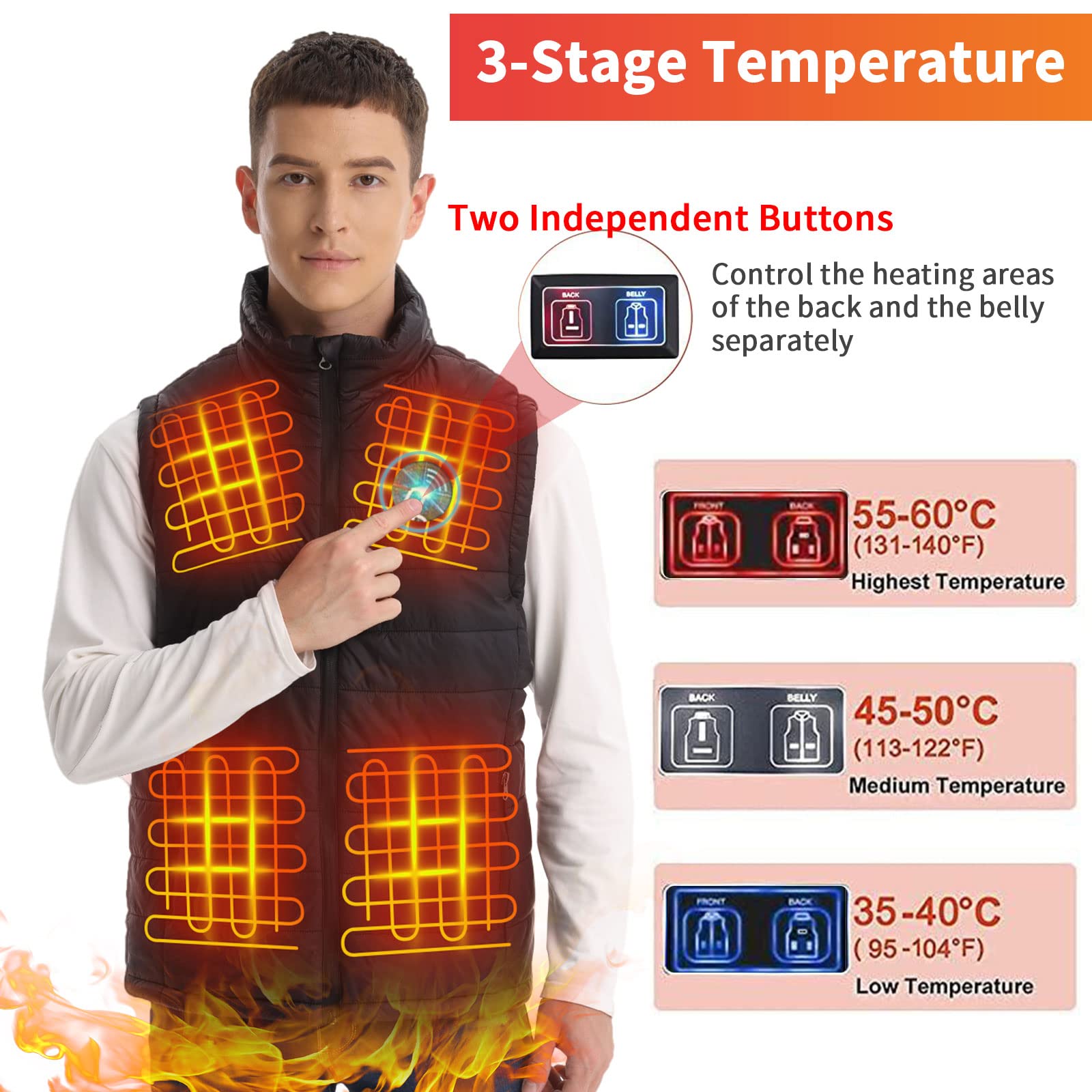 Warmy Veste Chauffante Homme Femme Gilet Chauffant Homme Électrique Chargement USB 13 Zones de Chaleur