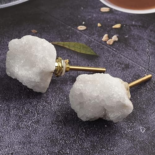 Paquete de 2 pomos de cristal para gabinete, tiradores de cajones de piedra de forma irregular, piedra preciosa natural, pomo de geoda de cuarzo,