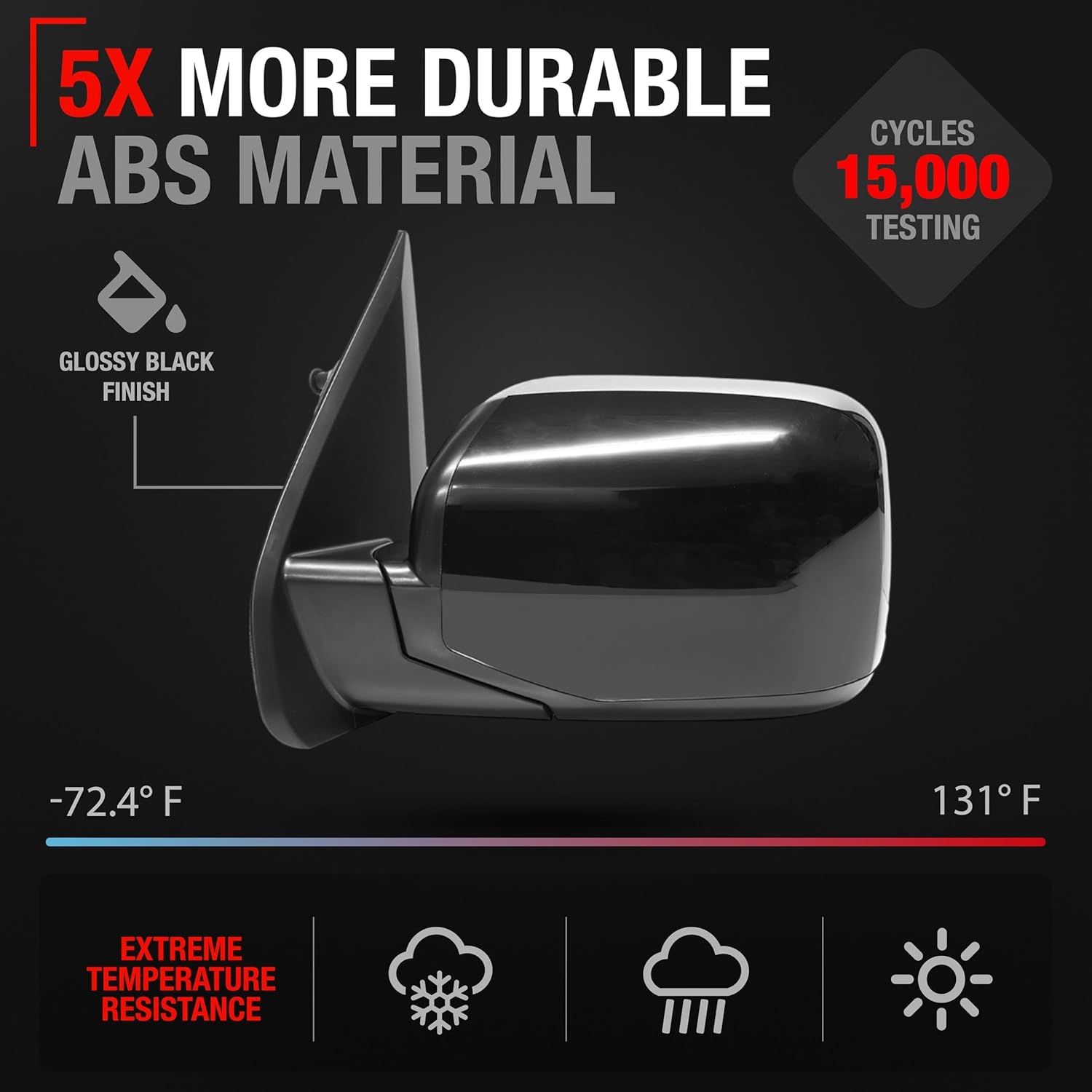 Driver Side Mirror Replacement - Compatible with 2009-2015 Honda Pilot - Powered Adjustment, Heated, Manual Fold, Flat Glass - Smooth Black, 16H5P - OEM 76258SZAA11ZF, HO1320248