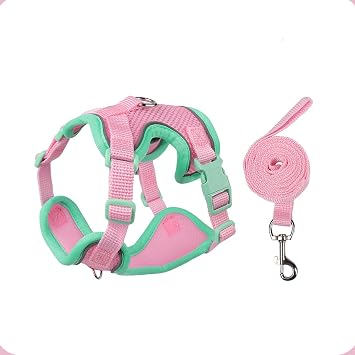Cat Harness and Leash Set for Walking Escape-Proof Reflective Vest for Cats and Small Dogs, Adjustable Soft Air Mesh with Pressure-Reducing Design, 4.92ft Green & Pink, S