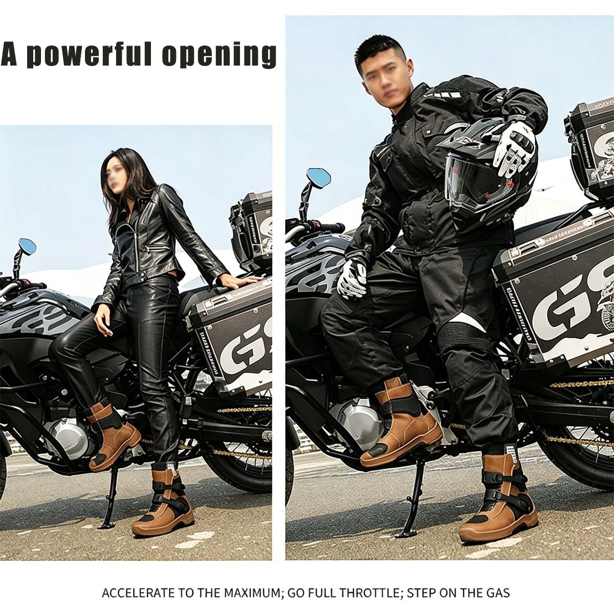 Scarpe da Moto Uomo Stivali Motocross Protezione | Pelle, Traspiranti, Antiscivolo, Supporto della Caviglia, Suola Antiscivolo, Scarpe da Equitazione Stradale Rinforzate