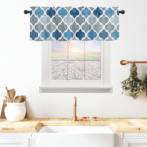 Miniatura 3 de Cenefas geométricas de azulejos de Marruecos para ventanas, cenefas de cortina modernas con bolsillo para cortinero, tratamientos de ventana para