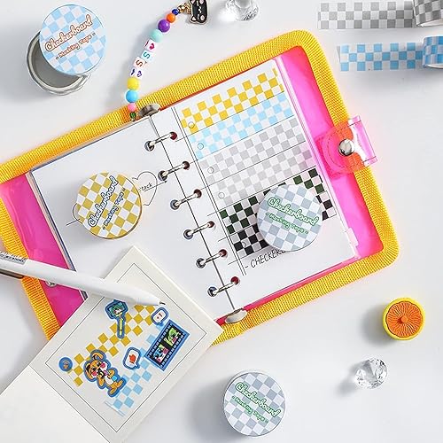 Miniatura 5 de Cinta decorativa Washi cinta adhesiva compacta con patrón de tablero de ajedrez, cinta de papel DIY resistente a la decoloración para artes y