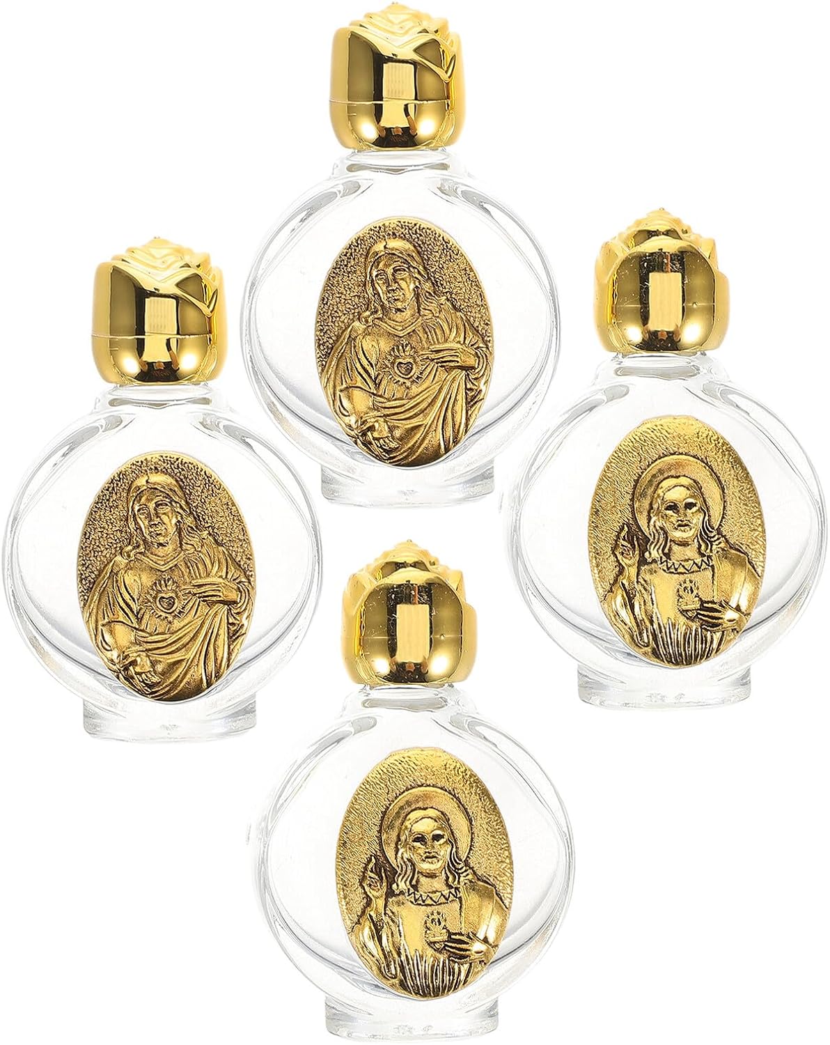 4pcs Embossed Glass Holy Water Bottles Decorative Small Perfume Droplet Containers for Religious Rituals Baptism Wedding Favors Portable Mini Vials