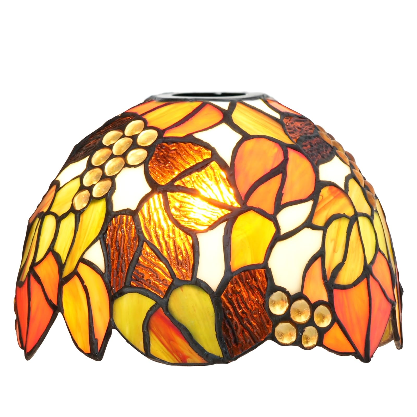 HJRegaFimu Shade Replacement 8" Maple Leaf Grape Stained Glass Lamp Handmade Vintage Lampshades Accessories Fit For Table Pendant Light Floor Lamps
