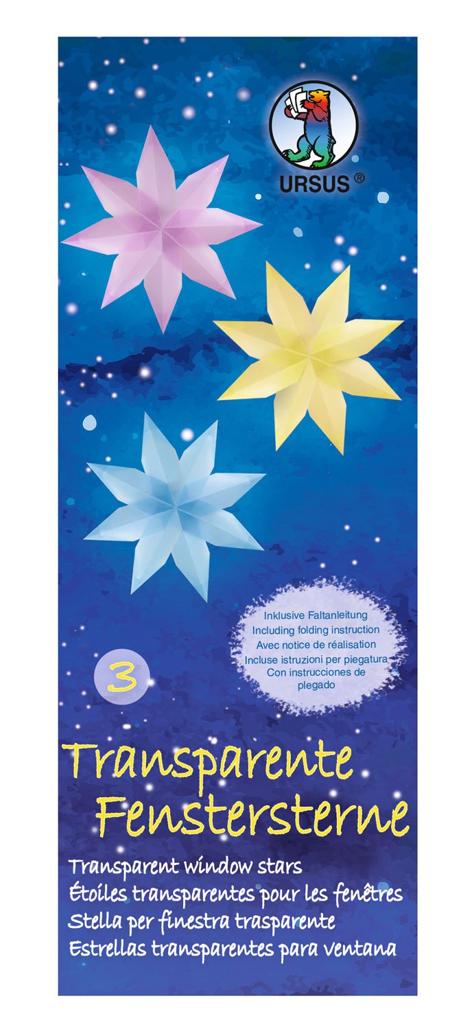 Ursus 15600003 – Transparente Fenstersterne, 80 Blatt in 5 Pastellfarben