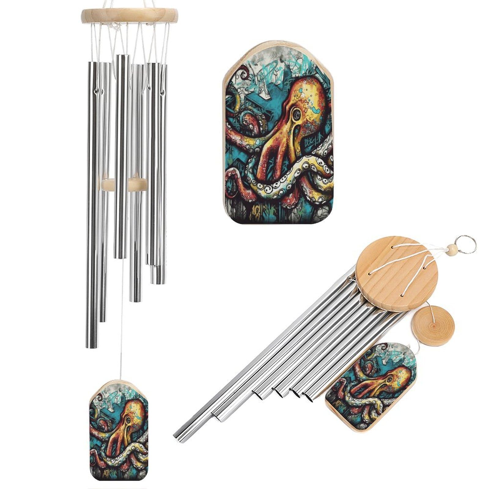Color Graffiti Octopus Wind Chimes for Outside Personalized Sympathy Wind-Chime with 6 Tuned Tubes Elegant Aluminium Wind Chimes Memorial Windchimes Best Gift 20.5"