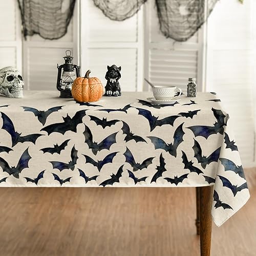 Horaldaily Mantel rectangular de Halloween de 60 x 104 pulgadas, diseño de murciélagos, lavable, para decoración de fiestas, pícnic, cenas