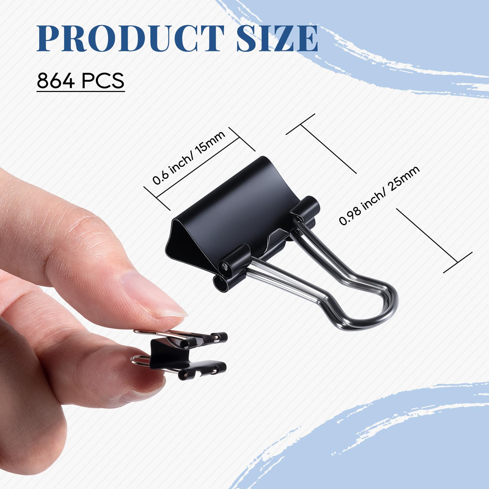 Piccole clip per raccoglitori, 864 pezzi, mini clip per raccoglitori da 15 mm, morsetti per carta da 5/8 pollici, micro morsetto per rilegatura in metallo nero, forniture per ufficio per insegnanti