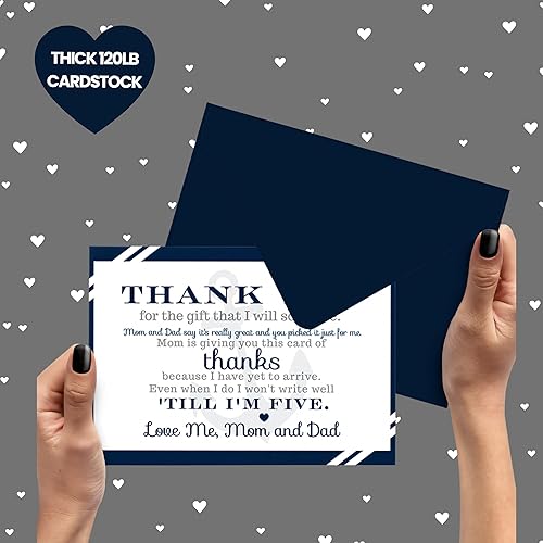 Miniatura 4 de Paper Clever Party Tarjetas náuticas de agradecimiento para baby shower con sobres, notas en blanco con mensaje precargado, personaliza para regalos