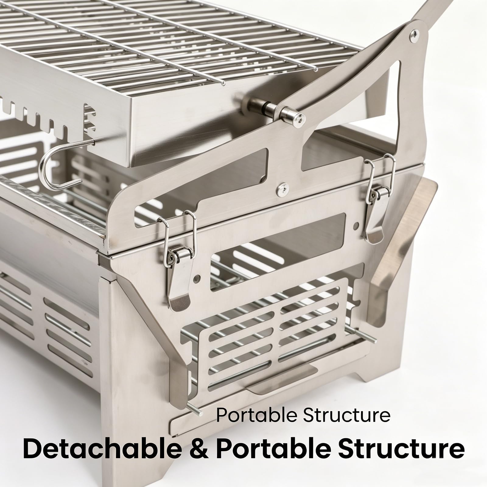 Barbecue a carbonella portatile 2 in 1, barbecue da picnic in acciaio inox | Barbecue a carbonella pieghevole girevole a 360°, portatile, rimovibile, come barbecue e braciere per picnic e giardino