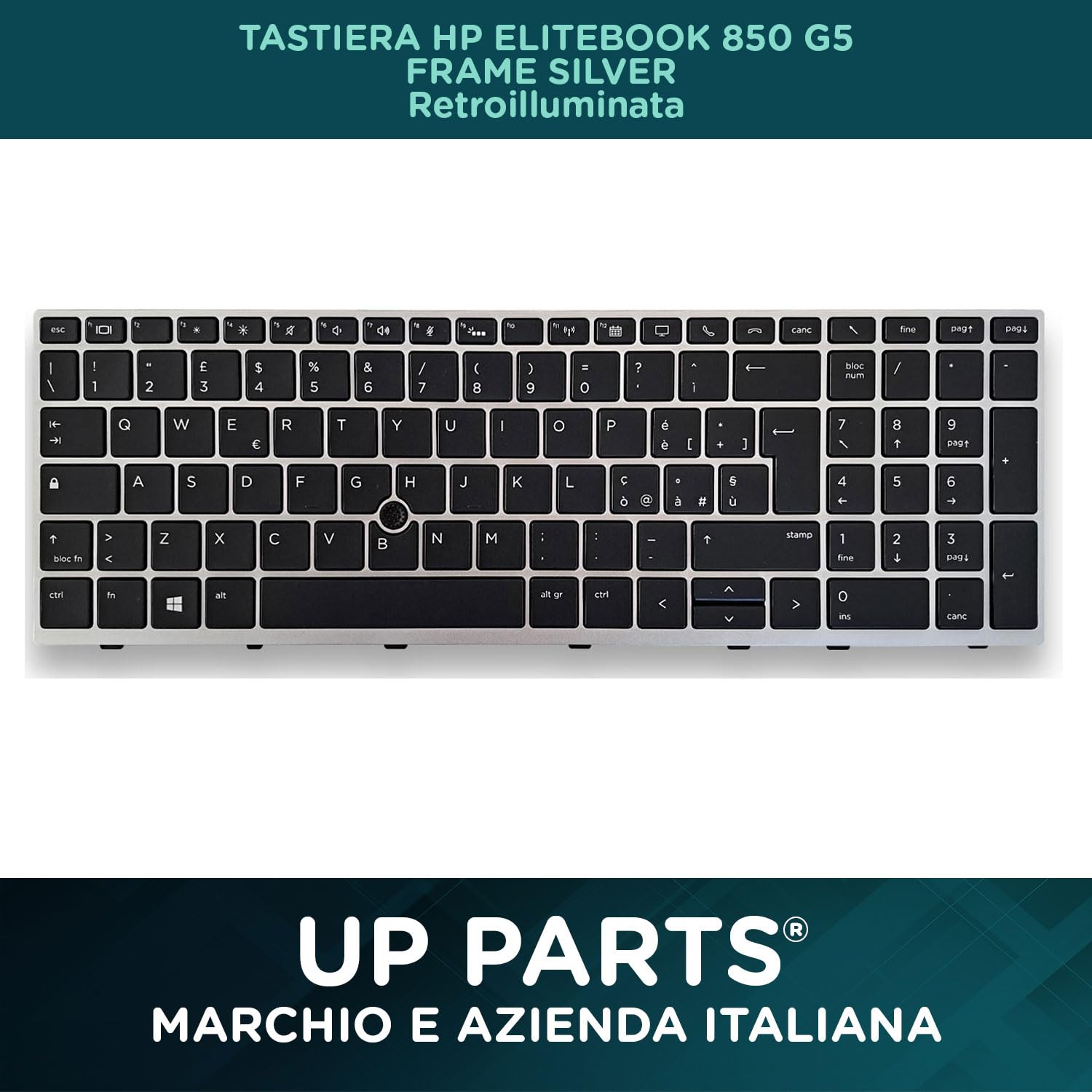 Ricambio Tastiera per Hp, Tastiera compatibile con HP 15u G5, 15u G6 e EliteBook 755 G5, 850 G5, 850 G6, Layout italiano - Con retroilluminazione - Con frame - Azienda italiana