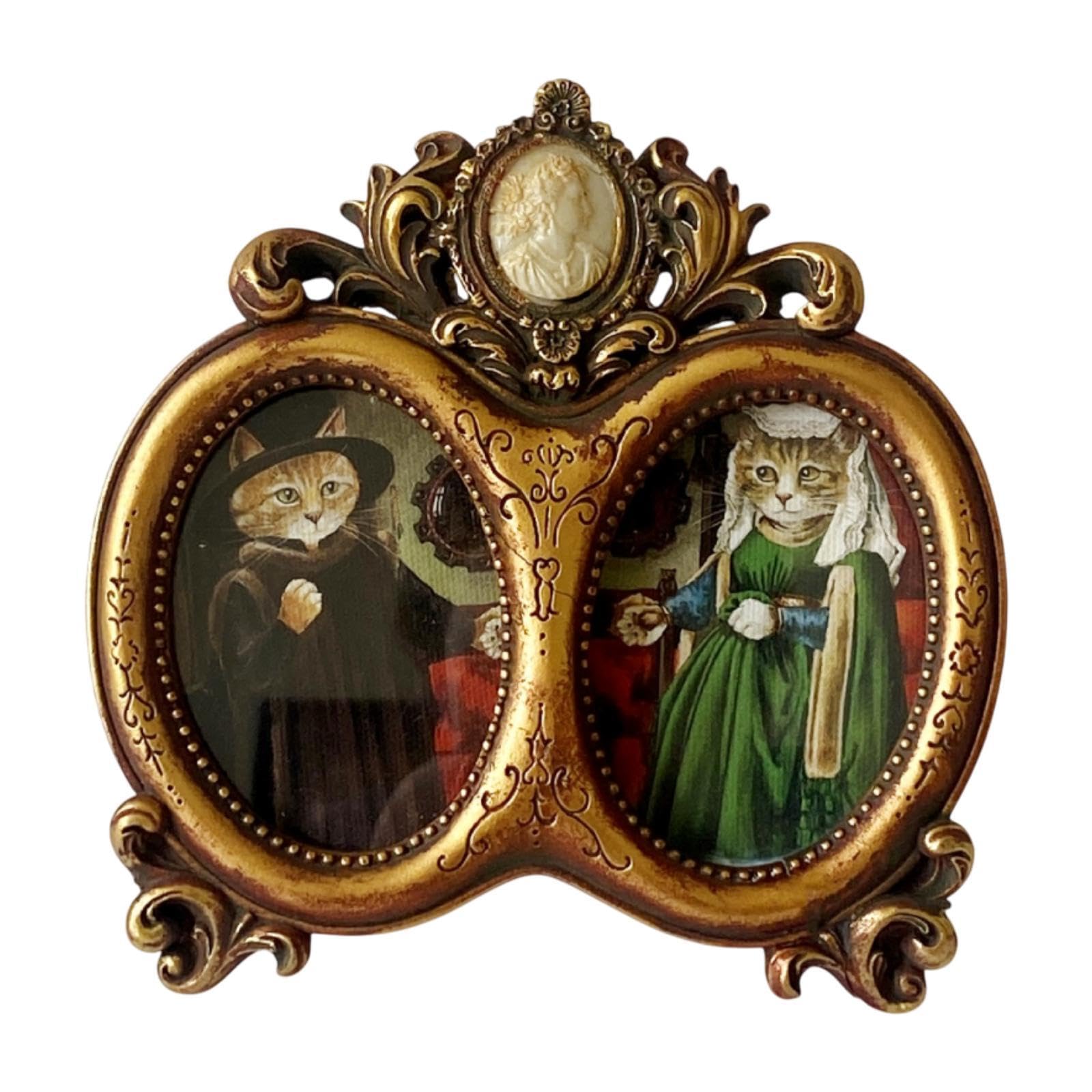 Bilderrahmen Standfotorahmen Tischdeko Wandaufhänger Resingehäuse Kreatives Vintage Design für Heimdekoration Freunde Geschenk, Golden