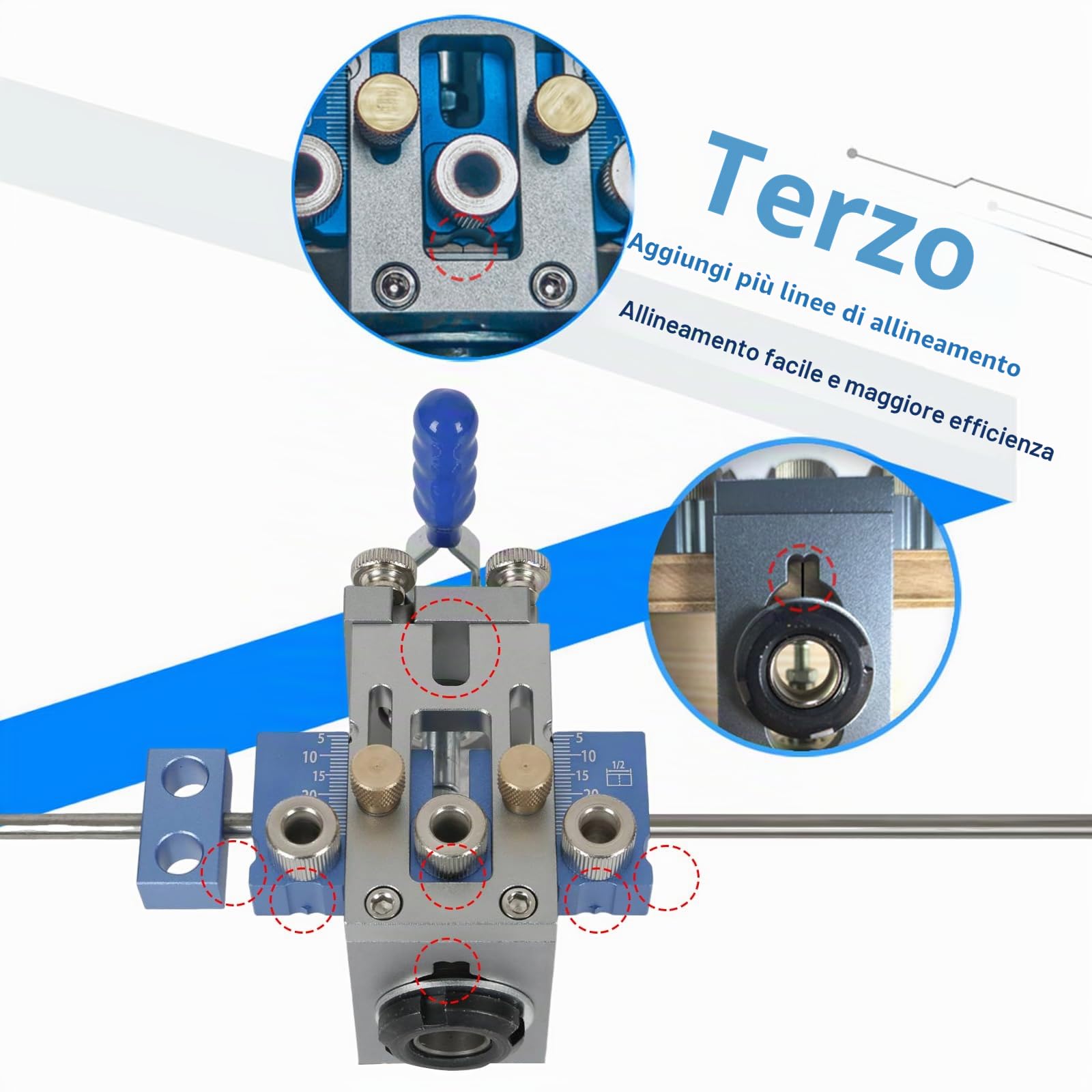 Modello di foratura 5/8/10/15 mm, kit di jig 3 in 1 con centraggio automatico, multifunzione, regolabile, strumento di collegamento per la lavorazione del legno