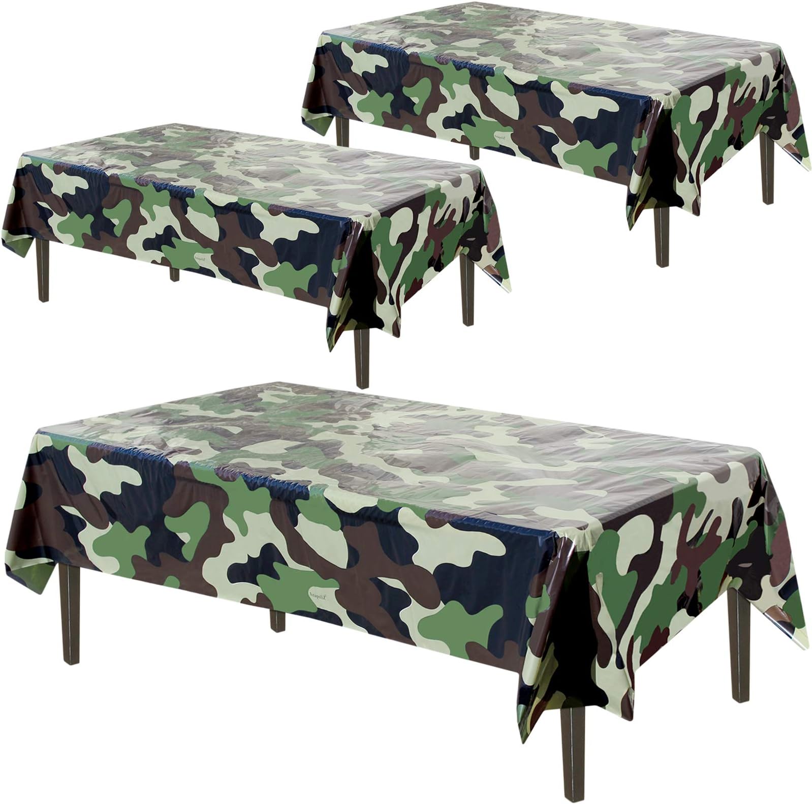 Army Plastic Tablecloth | 3 Pcs Pack (54” Inch Wide x 108” Inch Long) | Rectangular Camouflage Table Cover | Military Party Table Decorations | Camo Party Plastic Table Cover | by Anapoliz