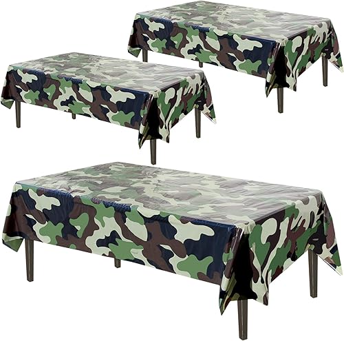AnapoliZ Mantel de plástico militar | Paquete de 3 piezas (54 pulgadas de ancho x 102 pulgadas de largo) | Mantel rectangular de camuflaje |