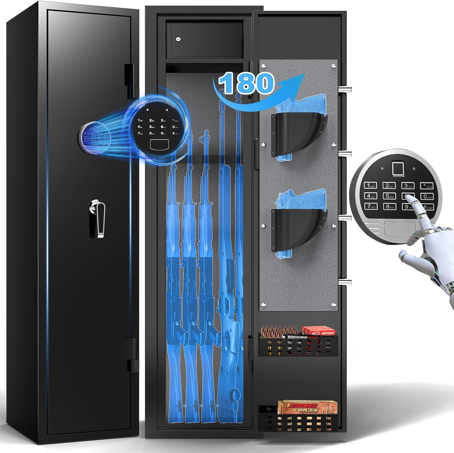 5 Gun Safe Rifle, Long Gun Cabinet for Home Rifle and Pistols, Gun Locker & Cabinets with Drawer and Removable Shelf, Cabinet with Alarm System, Rifle Safe with LED Light