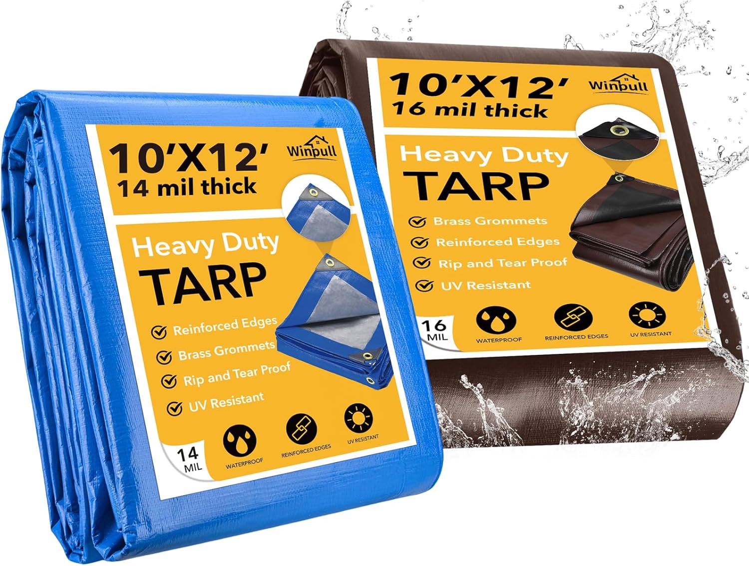 Tarp 10x12FT, 14 Mil + 16 Mil Heavy Duty Tarps, Waterproof Tarp
