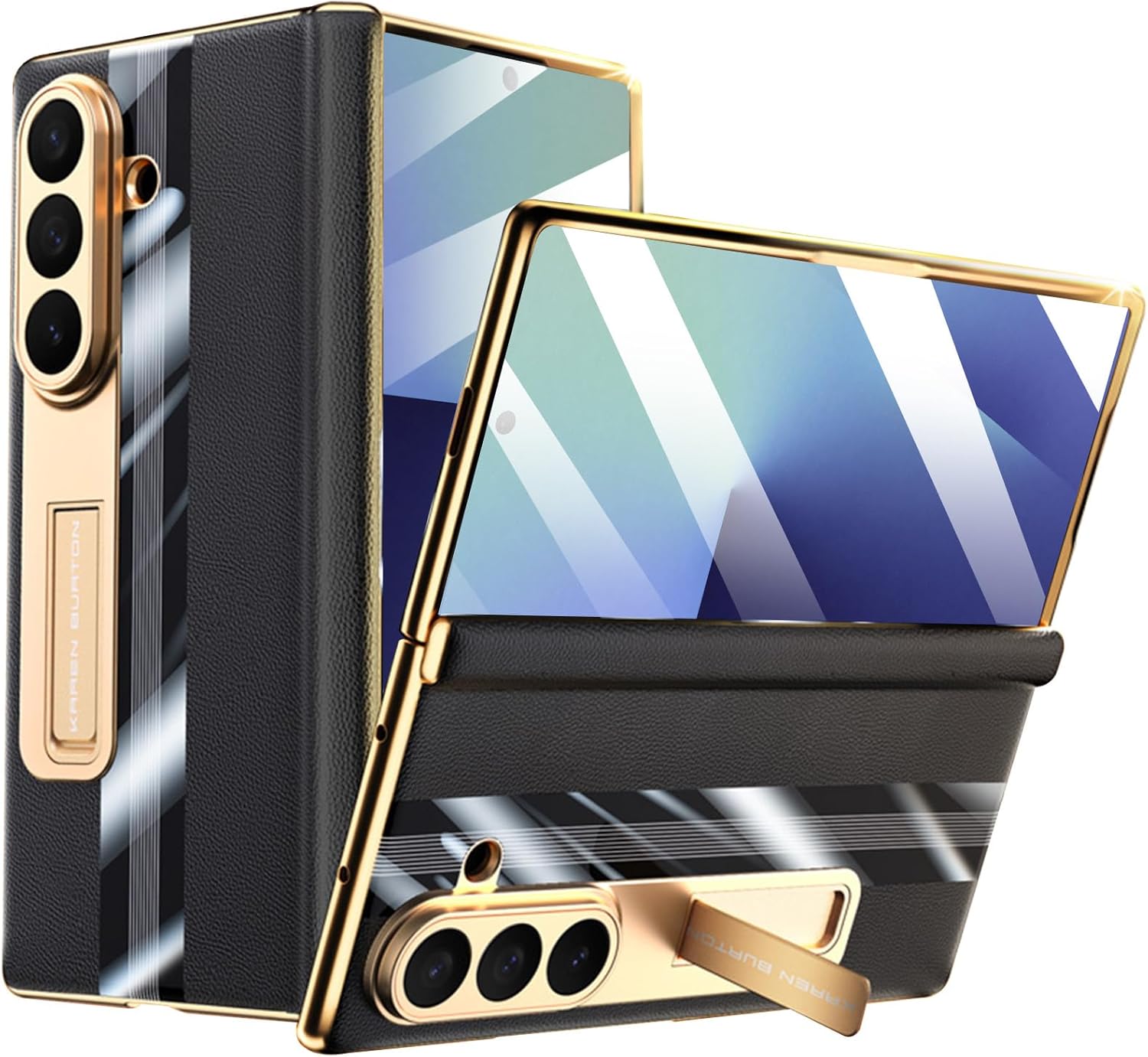 for Samsung Galaxy Z Fold 7 Case with Stand, Genuine Leather Case Phone Magnetic Hinge Protection Glass Front Screen Protector Full Coverage Shockproof Slim Fit Phone Cover for Z Fold 7 Red