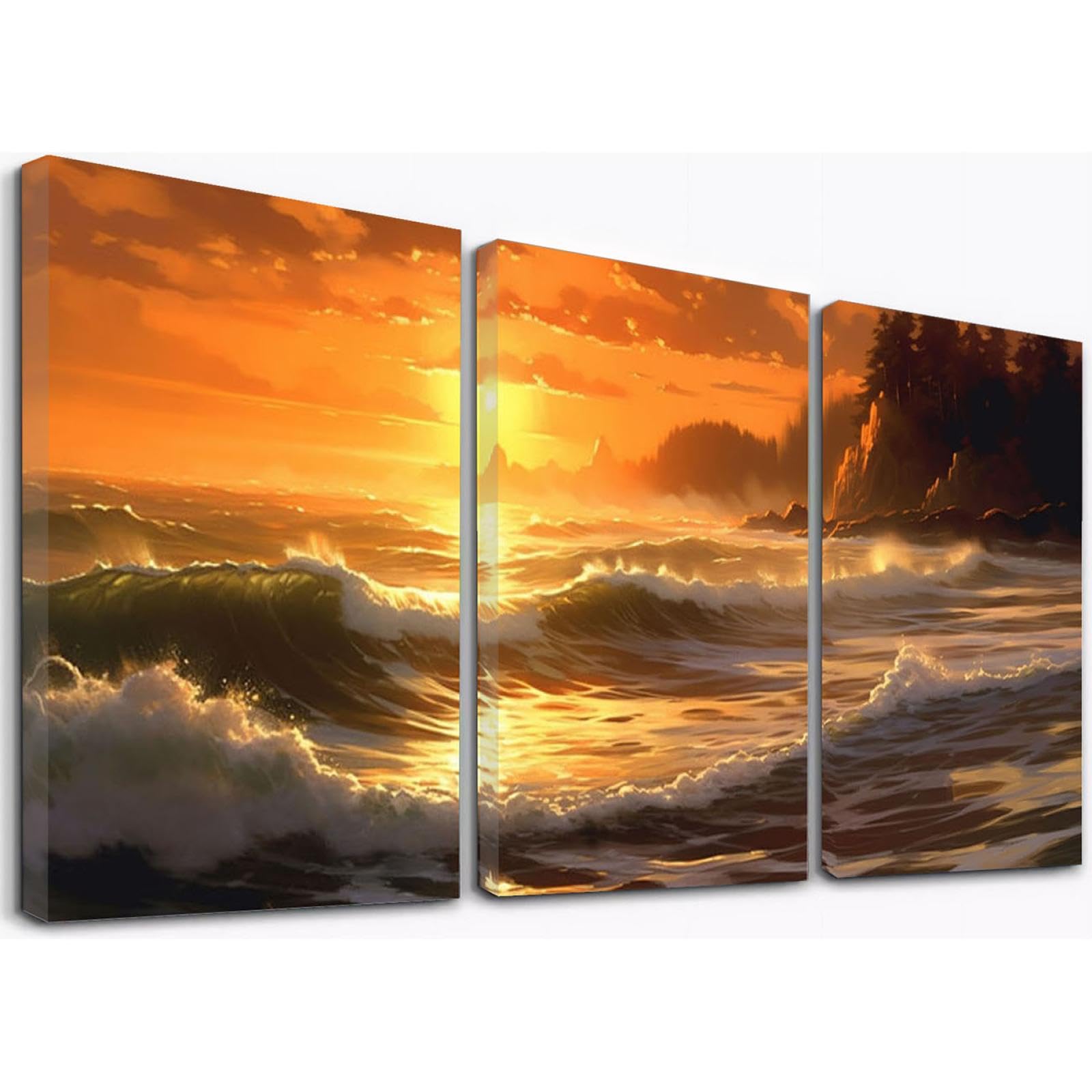 Amazon.co.jp: CcacHe 海 3枚 はじめての絵画 キャンバス, 夕日の海岸