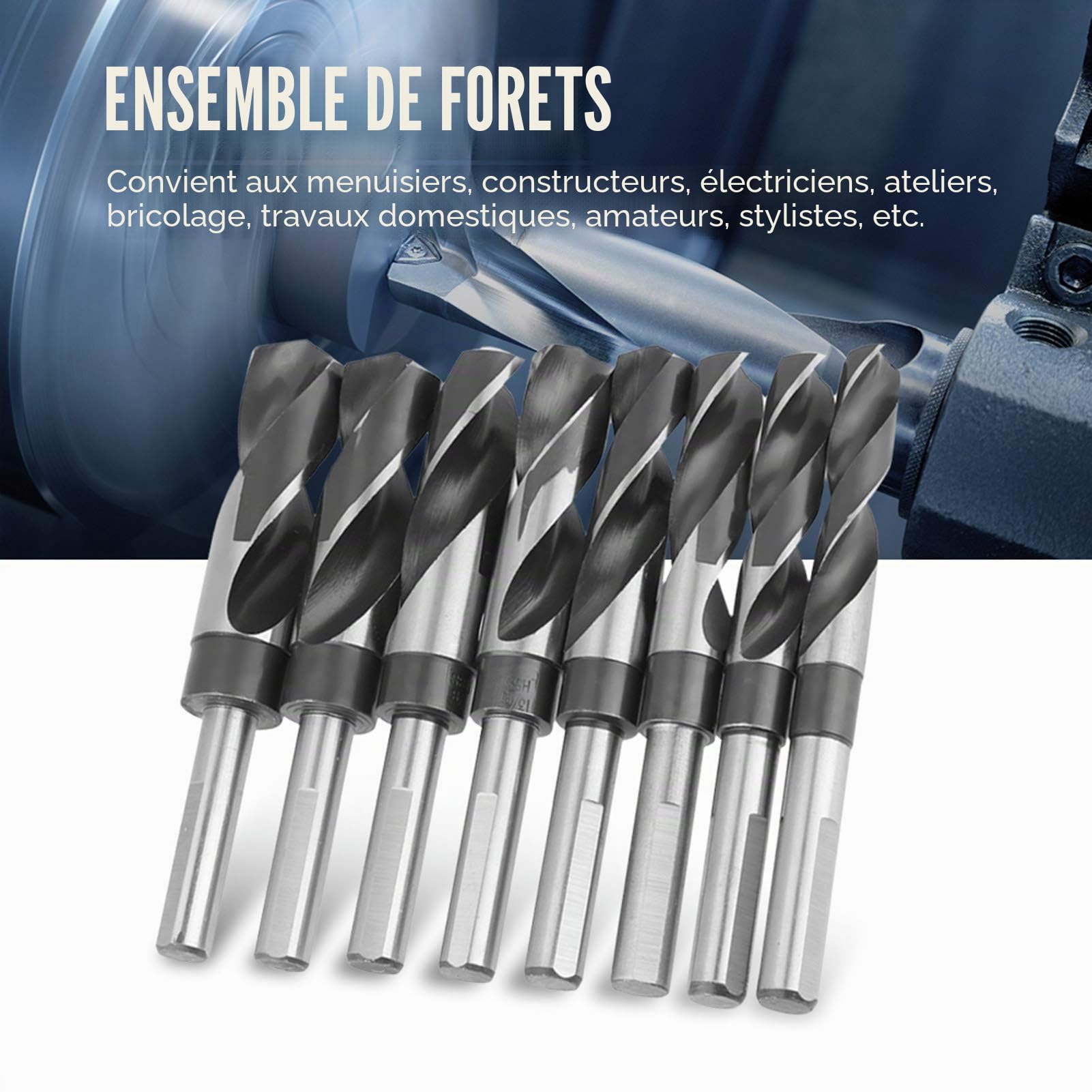 Wakects Lot de 8 Forets Hélicoïdaux HSS, Meche Metal Foret Acier, Jeu de Forets HSS à Tige, Coffrets de Forets Traités à la Chaleur 14mm 16mm 18mm 19mm 21mm 22mm 24mm 25mm