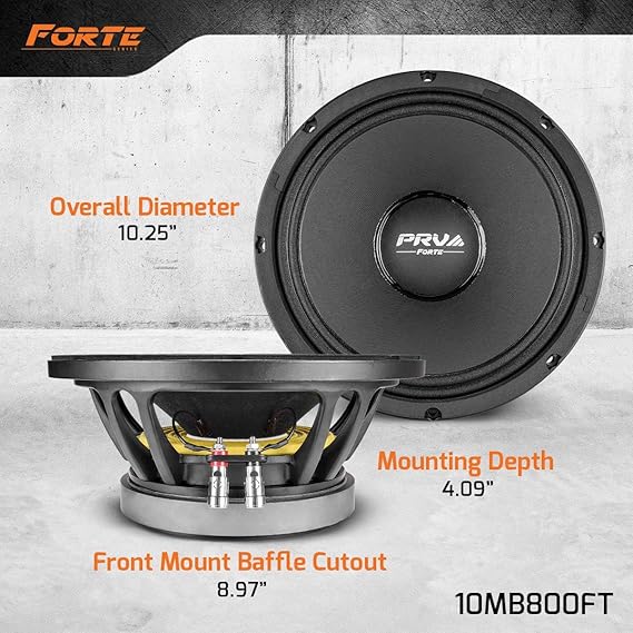 PRV AUDIO 10 inch Midbass Speaker 10MB800FT, 800 Watts, 8 Ohm, 2.5 in Voice Coil, Pro Audio Mid Bass Loudspeaker (Single)