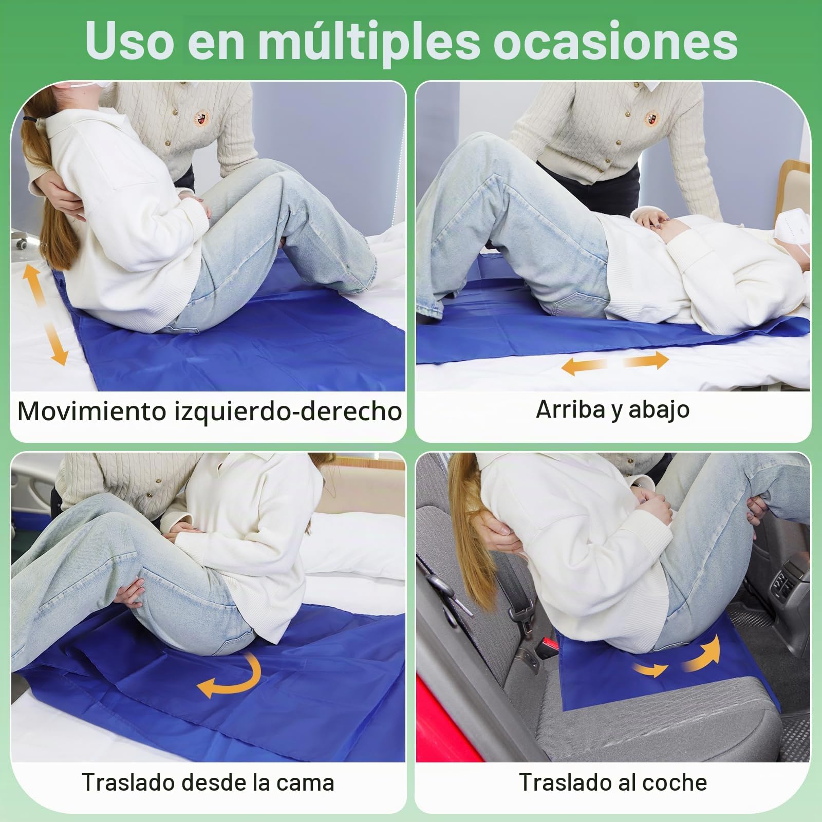 Tabla de transferencia para grúas de pacientes Sábana deslizante, colchón de posicionamiento tubular, ayuda para transferir ropa de cama, Paquete de 2, talla M.