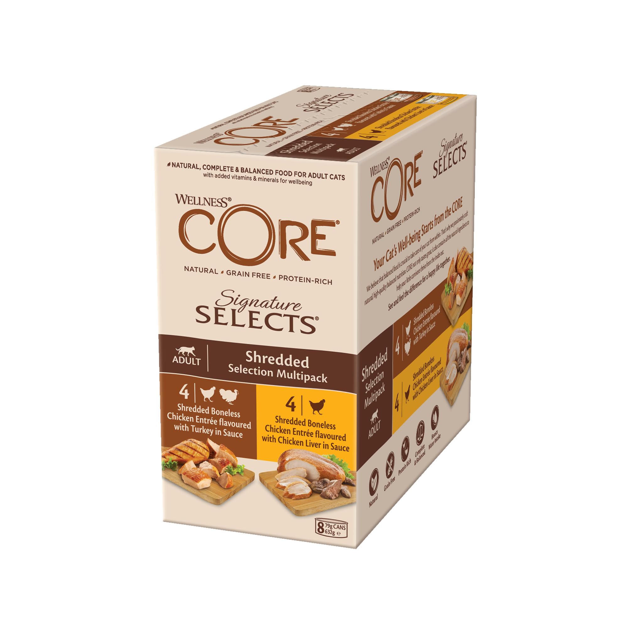 Wellness CORE Signature Selects 8 x 79g, Multipack Poulet/Dinde – Sélection pour Chats Adultes, sans Céréales, Naturelles, Hypoallergénique, Riche en protéines, À Haute Teneur en Viande,