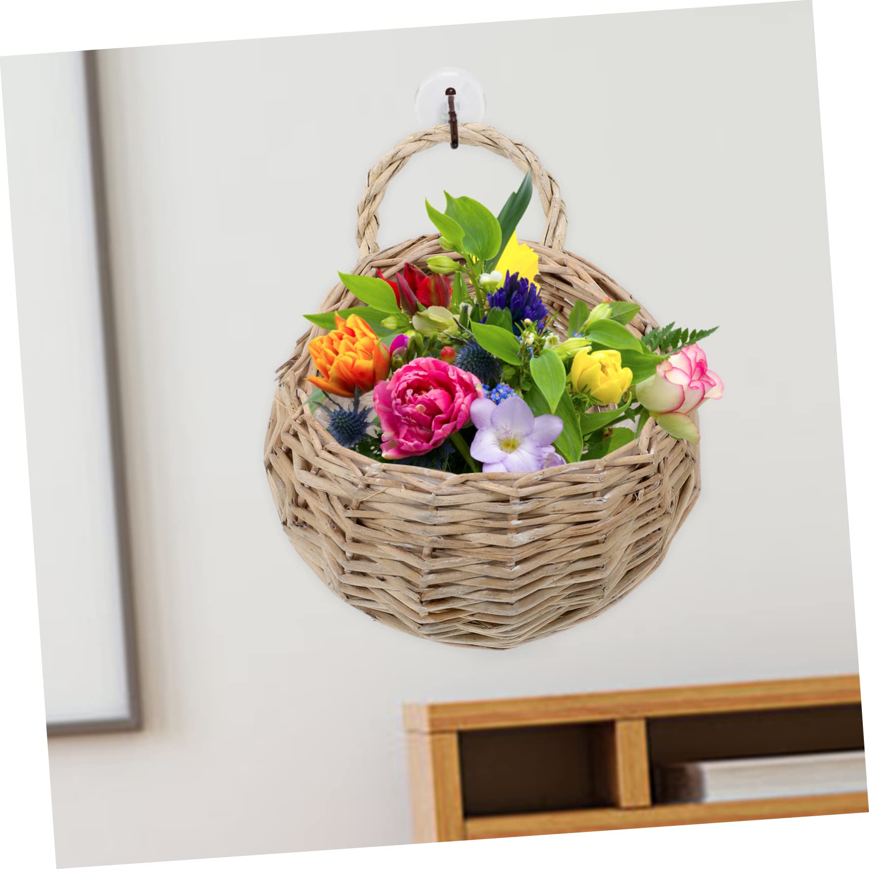 Lot De 2 Paniers De Rangement Suspendus en Rotin Panier Mural Tissé pour Fleurs Et Plantes Décoration Murale pour Cuisine Salle De Bain Chambre Et Entrée 23.00 X 18.00 X 9.00 cm