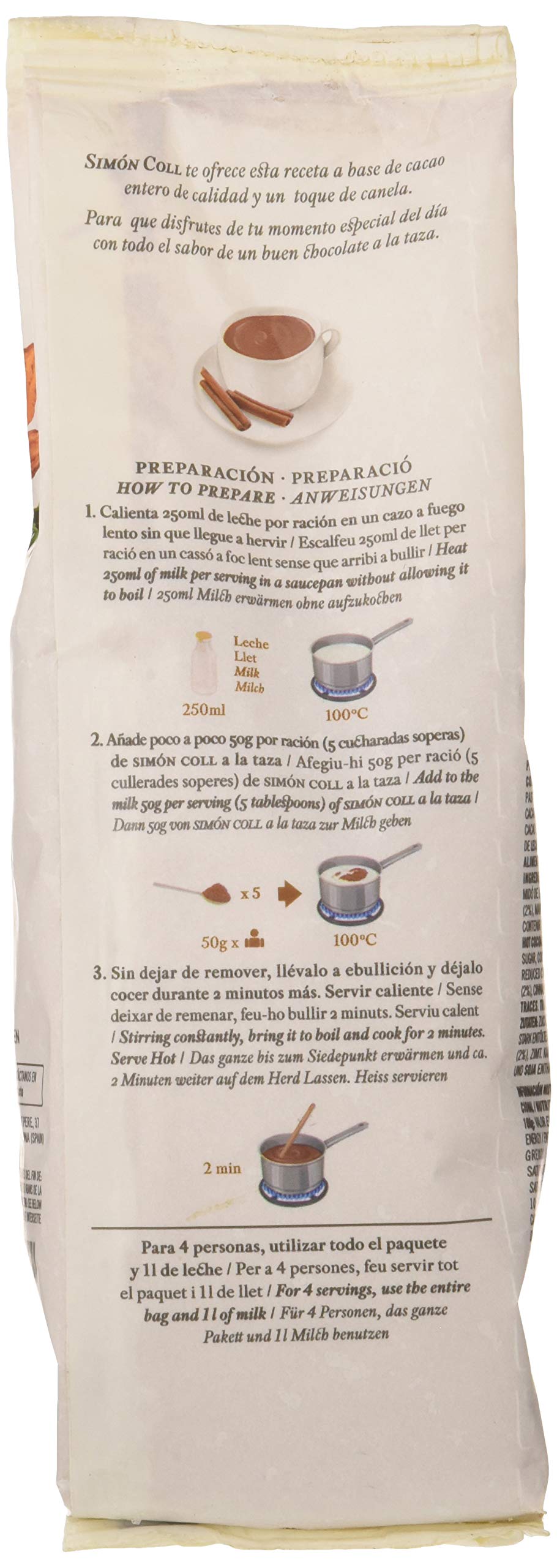 Chocolates Simón Coll Chocolate a la taza 180gr Sin Gluten 28% Cacao con Canela