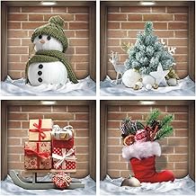 TOARTi 3D Christmas Themed Wall Decal 3D Effect Christmas Wall Sticker(Set of 4 12*12inch) Christmas Trees, Sleighs,Presents,Snowman,Stocking Wall Decal Christmas Displayed Wall Decor for living room, Christmas party