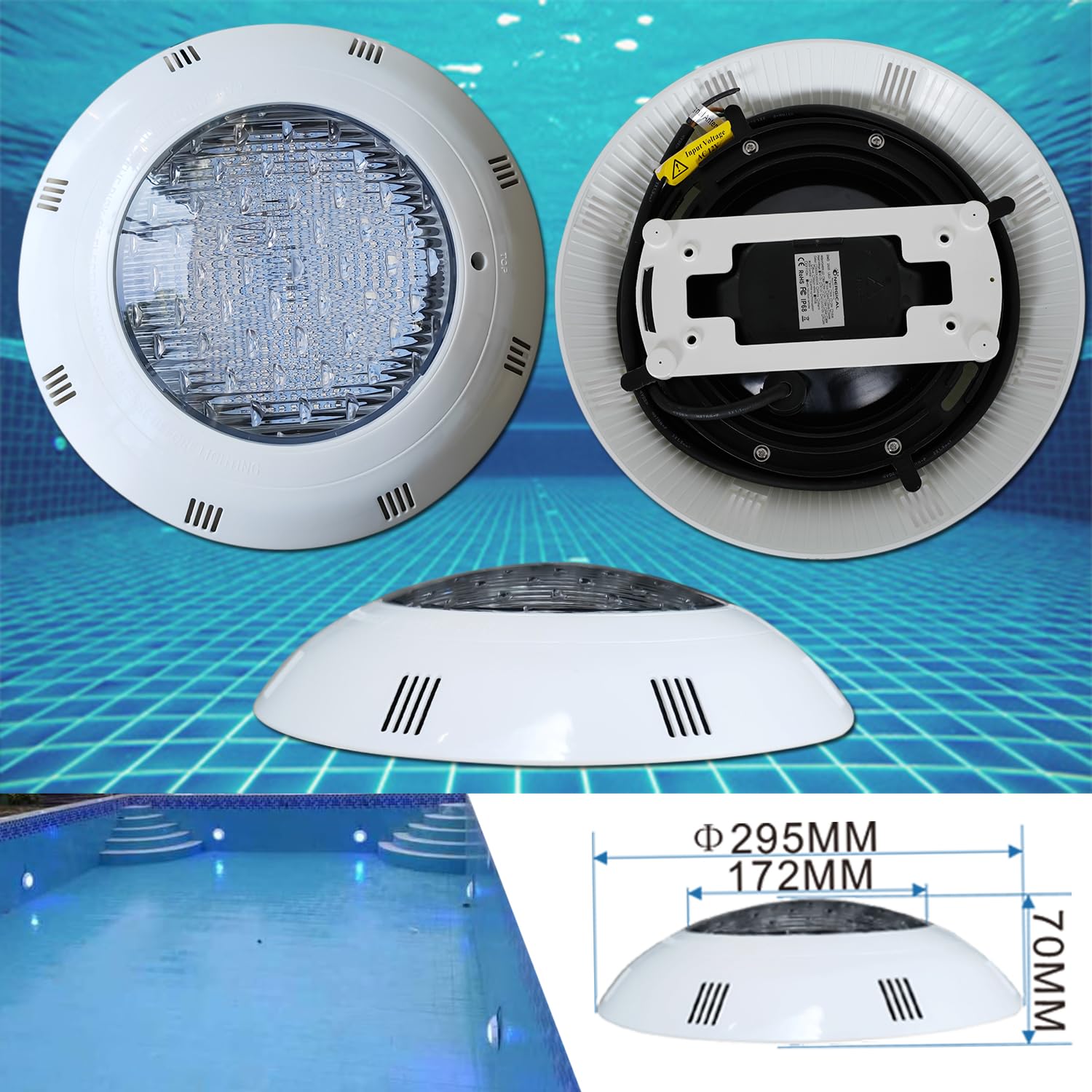 B·LED BARCELONA LED - Foco LED para piscina de superficie 12V AC - 24W - Sumergible - IP68 - Blanco Cálido