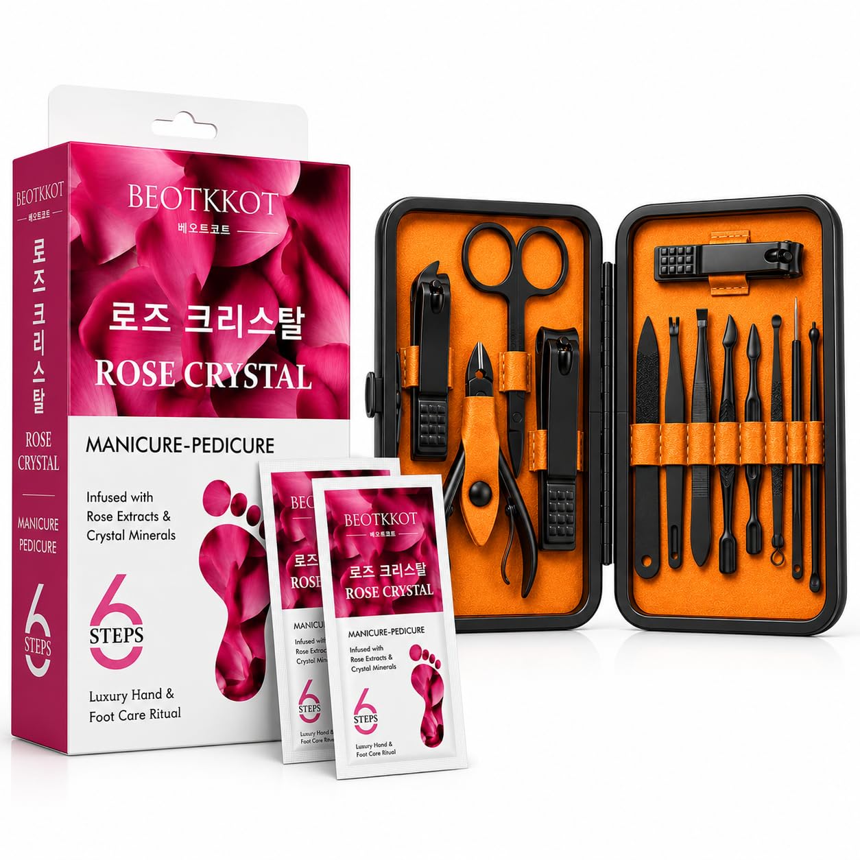 Rose Crystal 6-Step Manicure Pedicure Kit with 12-in-1 Manicure Grooming Kit | Complete Hand & Foot Care Combo | Rose Extracts & Crystal Minerals | Salon-Style Nail Care | Gift Set for Women-image-48