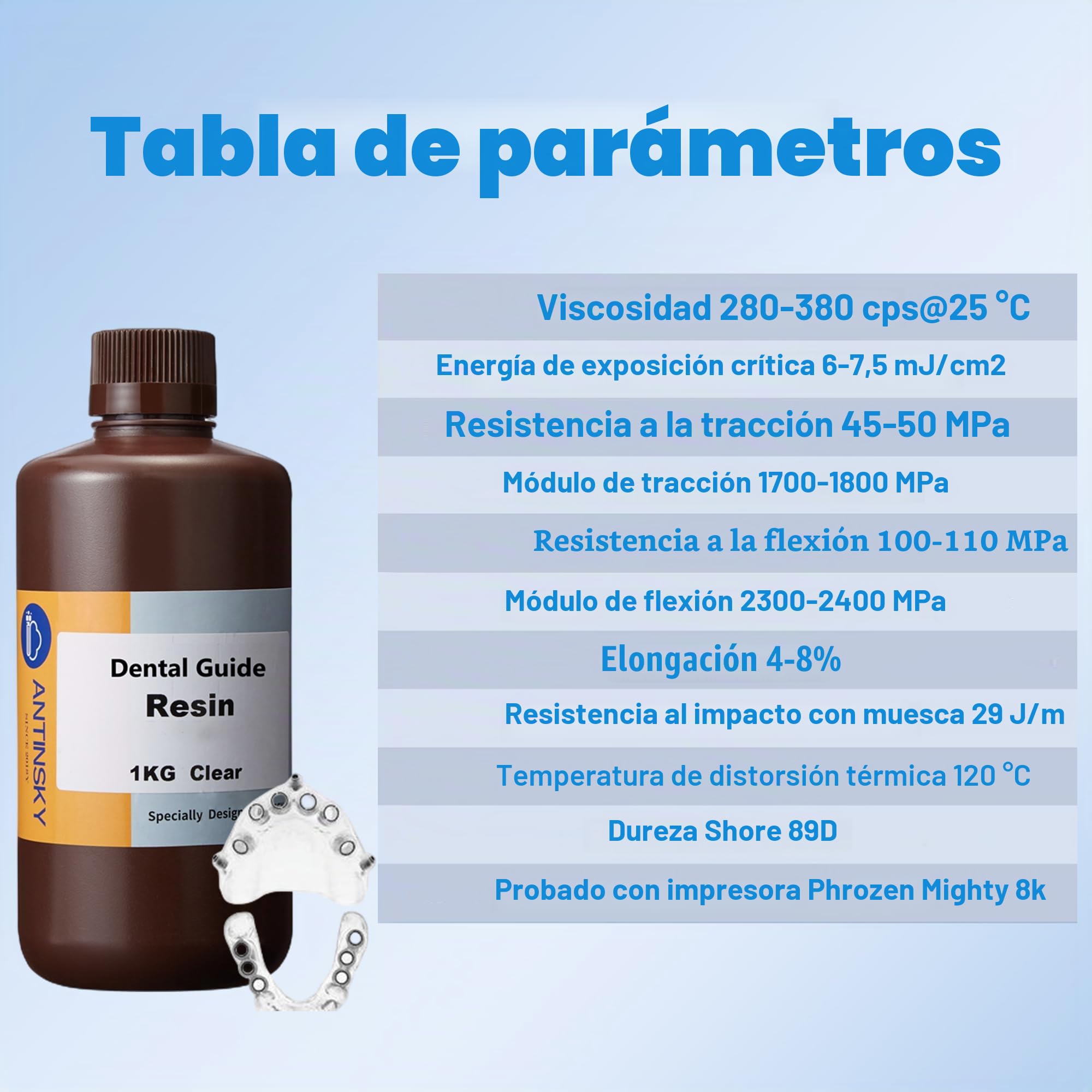 Antinsky Resina de guía dental para impresora 3D DLP LCD Curado UV 405nm para esterilización a alta temperatura Perforación de bajo olor Roscado Alta precisión Alta resistencia Transparente 1KG