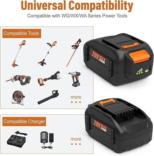 Miniatura 3 de Paquete de 2 baterías de repuesto de 6.0Ah 20V para Worx WA3525, WA3520, WA3575, WA3578 y 20 V cargador de batería de repuesto WA3875 de doble
