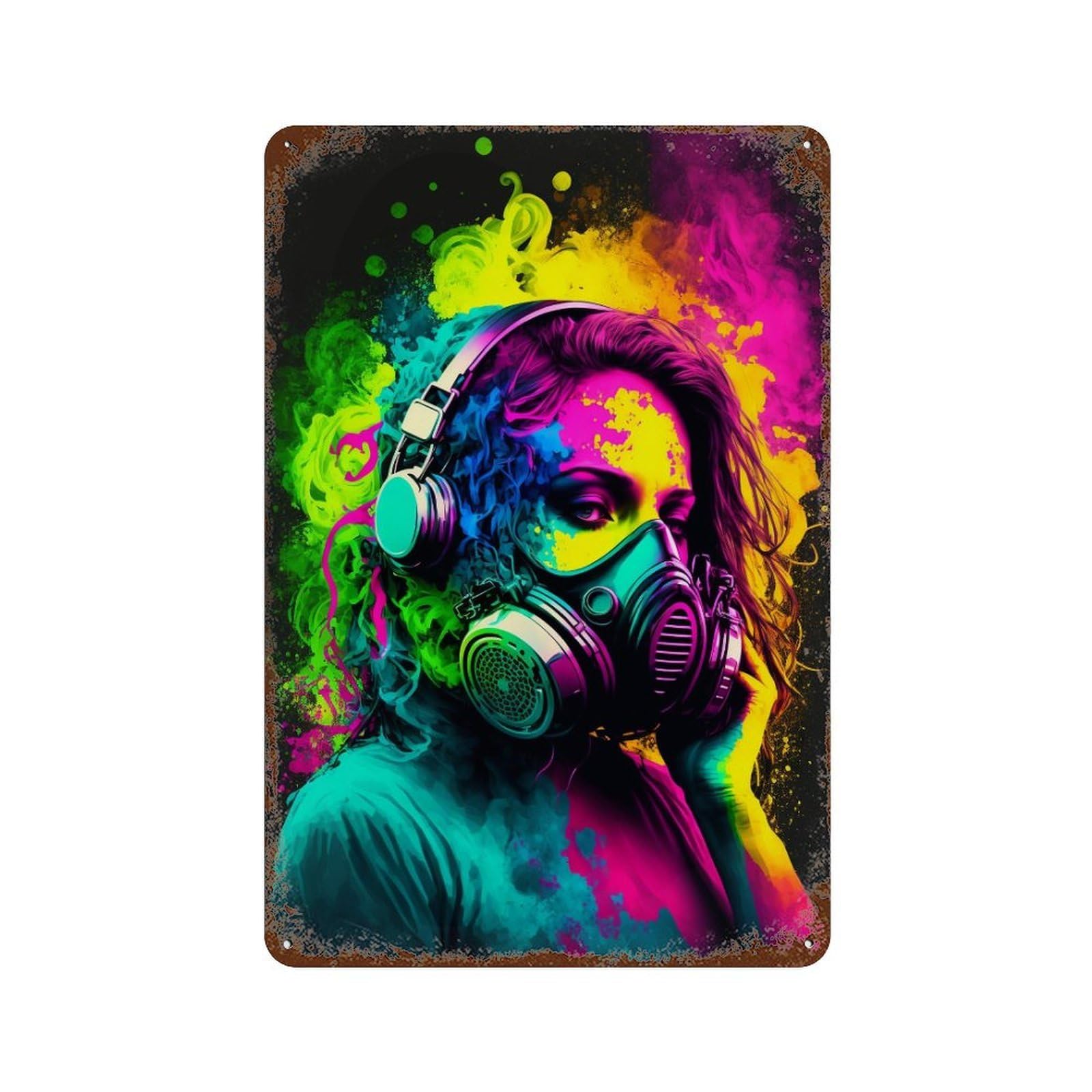 Vibrant Neon Headphones Fashion Decorative Tin Sign 11.8"x7.9", for Bistro, Counter And Cafe Decor, Novelty Wall Decor