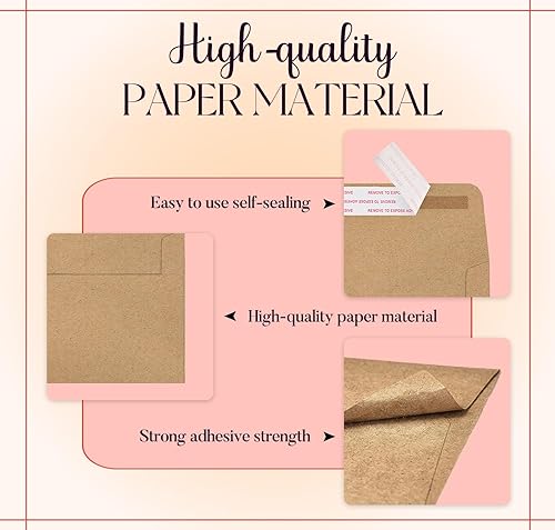 Miniatura 6 de ACSTEP Paquete de 100 sobres A4 de 4-14 x 6-14 pulgadas, autoadhesivos, papel kraft marrón de 4 x 6 pulgadas, para bodas, invitaciones, fotos,