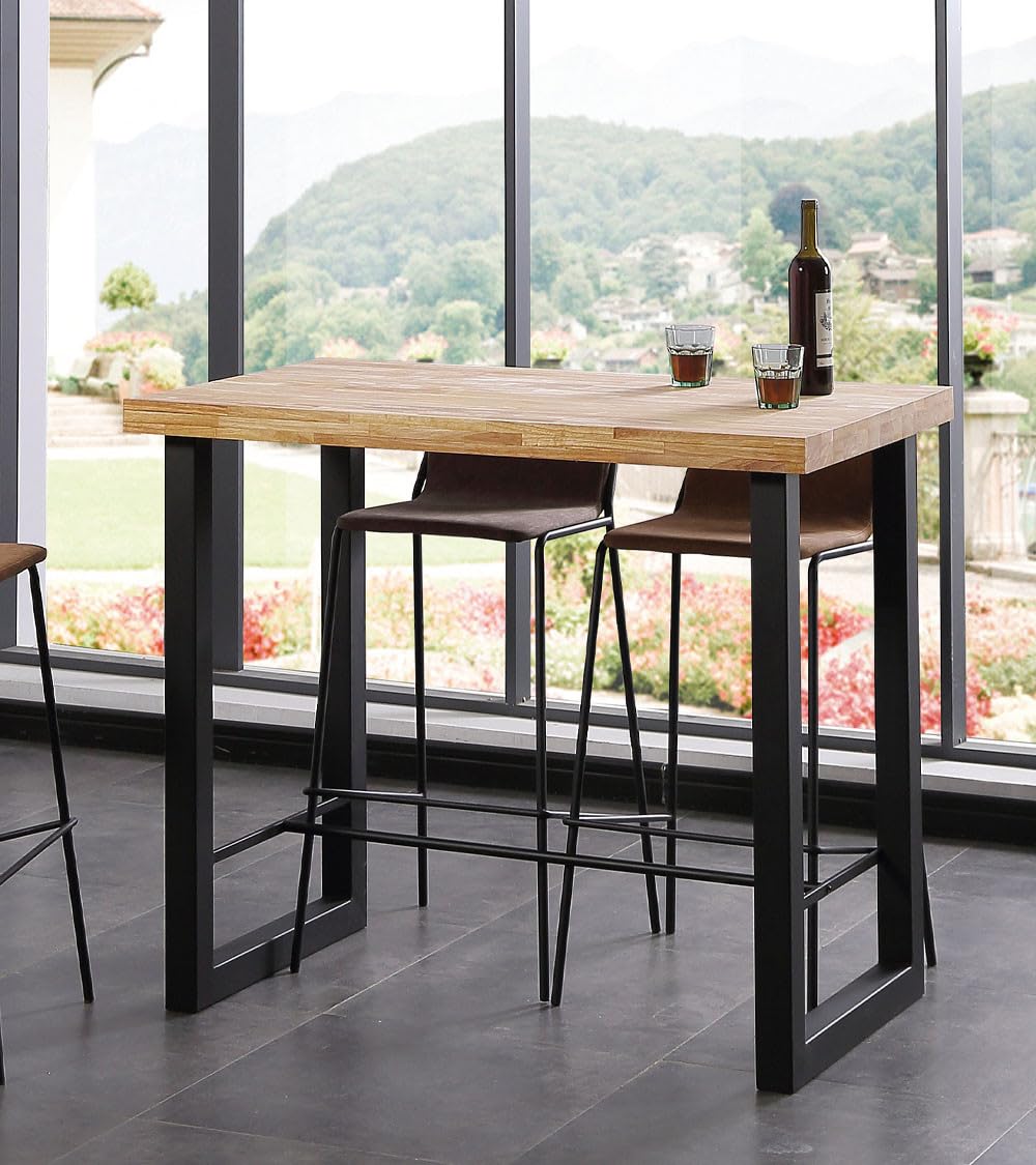 Home Heavenly® - Mesa Alta Industrial Darek 120x70 cm, Mesa de Bar o Cocina, Mesa de Madera y Patas metálicas en ‘U’ con reposapiés. (Roble Nordish - Negro)
