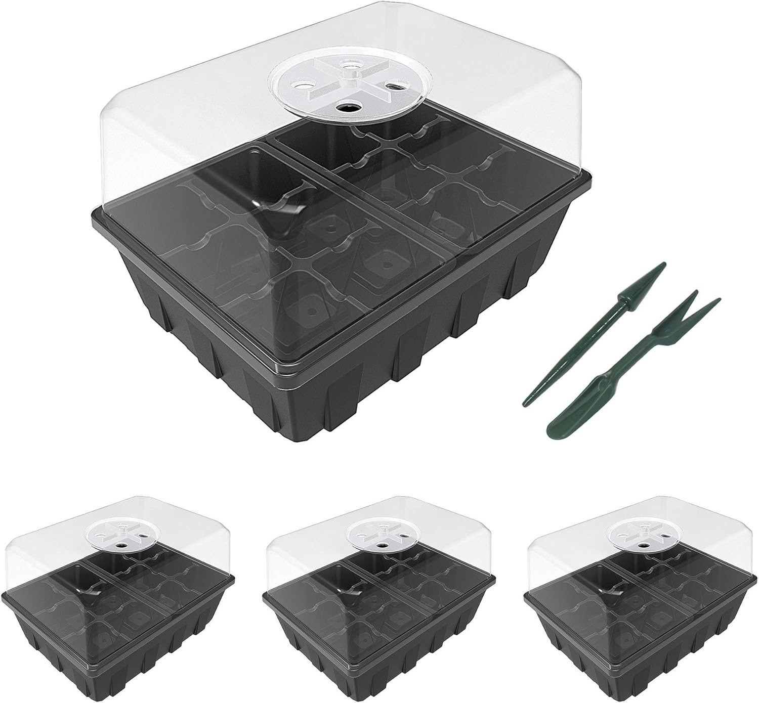 Gardzen 20 Pack Seed Starting Tray, Plant Germination Trays, Seed Starter Kit with Adjustable Humidity Vented Dome, Plant Growing Kit 6.6" x 4.5", Total 240-Cell, Black