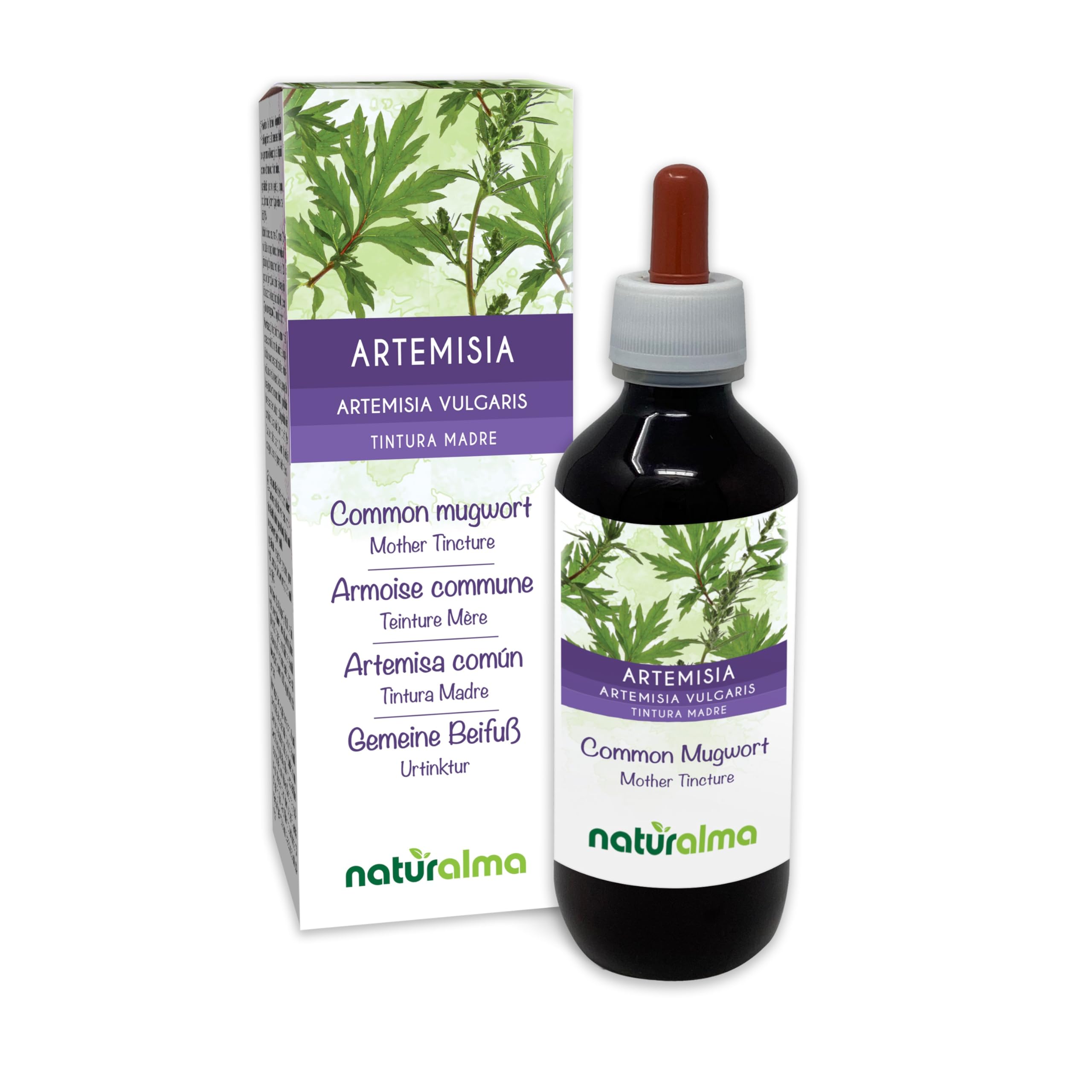 Gemeine Beifuß (Artemisia vulgaris) Kraut mit Blüten Alkoholfreier Urtinktur Naturalma - Flüssig-Extrakt Tropfen 200 ml - Nahrungsergänzungsmittel - Veganer