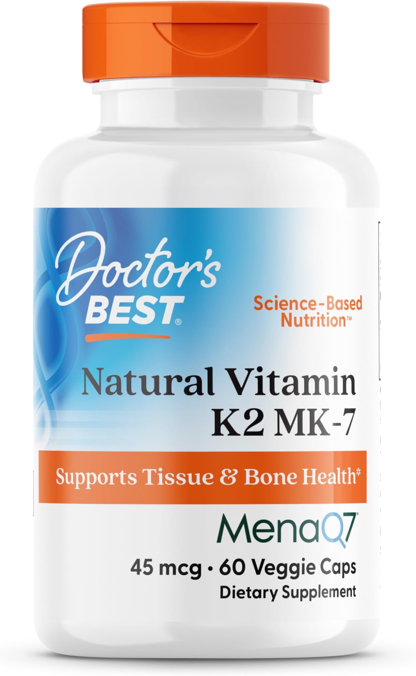 海外直送品 Doctors Best Natural Vitamin K2 Featuring MenaQ7, 60 VCaps 45 Mcg